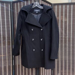 Liz Claiborne women’s black button up wool blend peacoat. Petite Medium $220